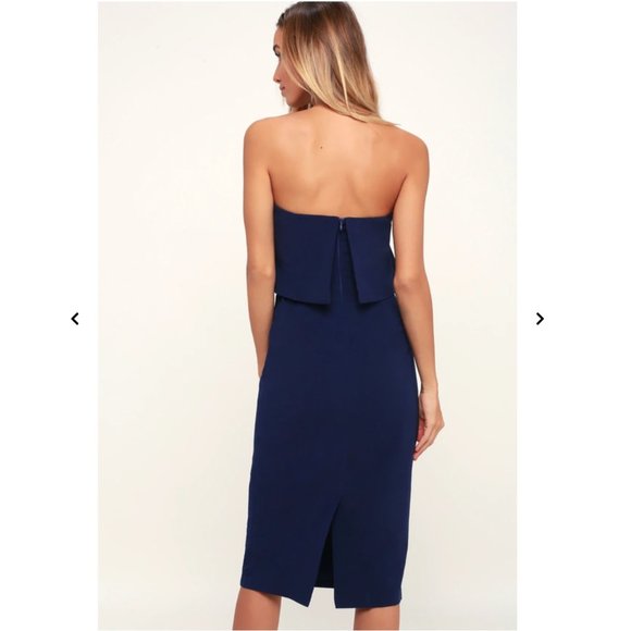 Lulus Lots of Love Navy Blue Strapless Midi Dress - Picture 2 of 7